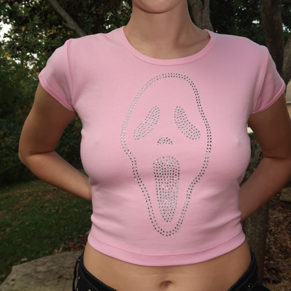 GHOST FACE RHINESTONE BABY TEE