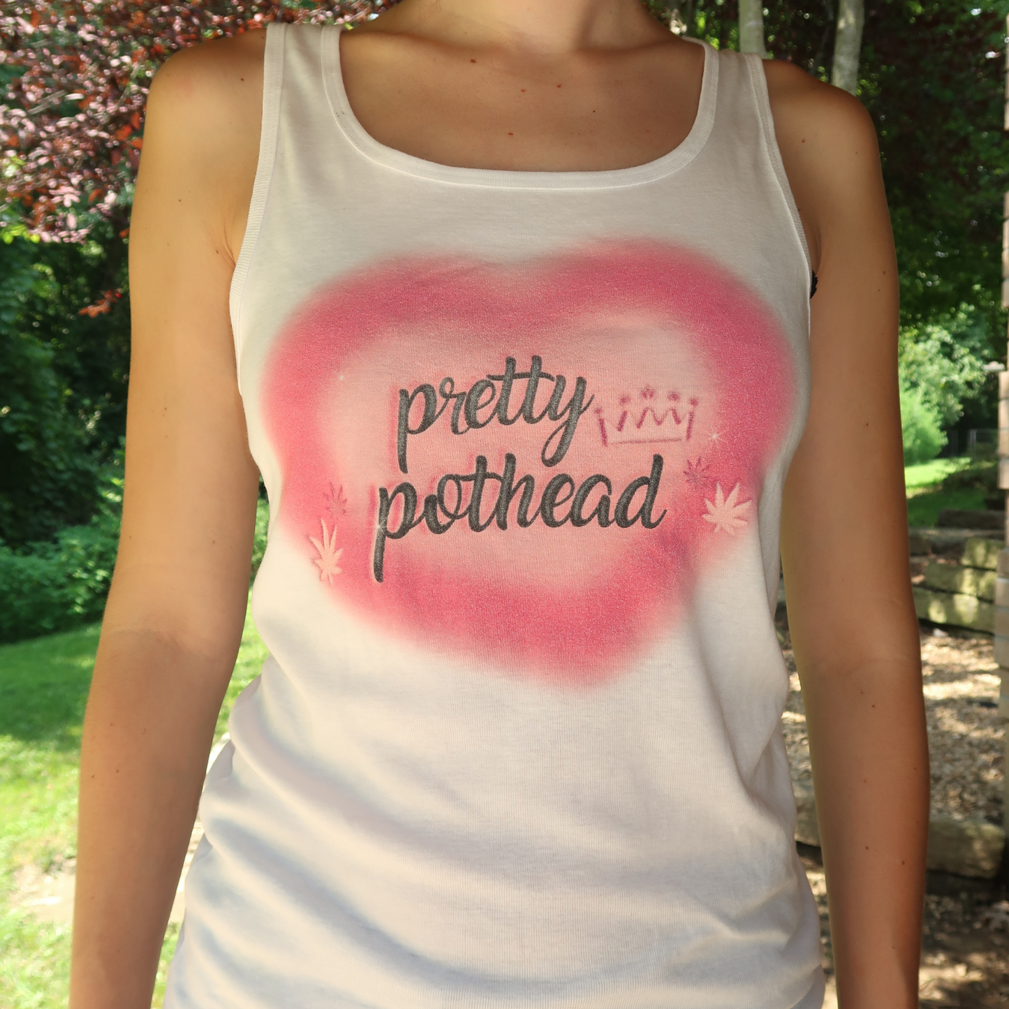 White / Pink Pretty Pothead Heart Tank