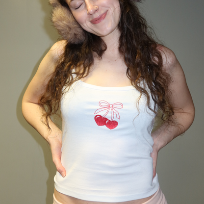 CHERRY BOW EMBROIDERED TANK