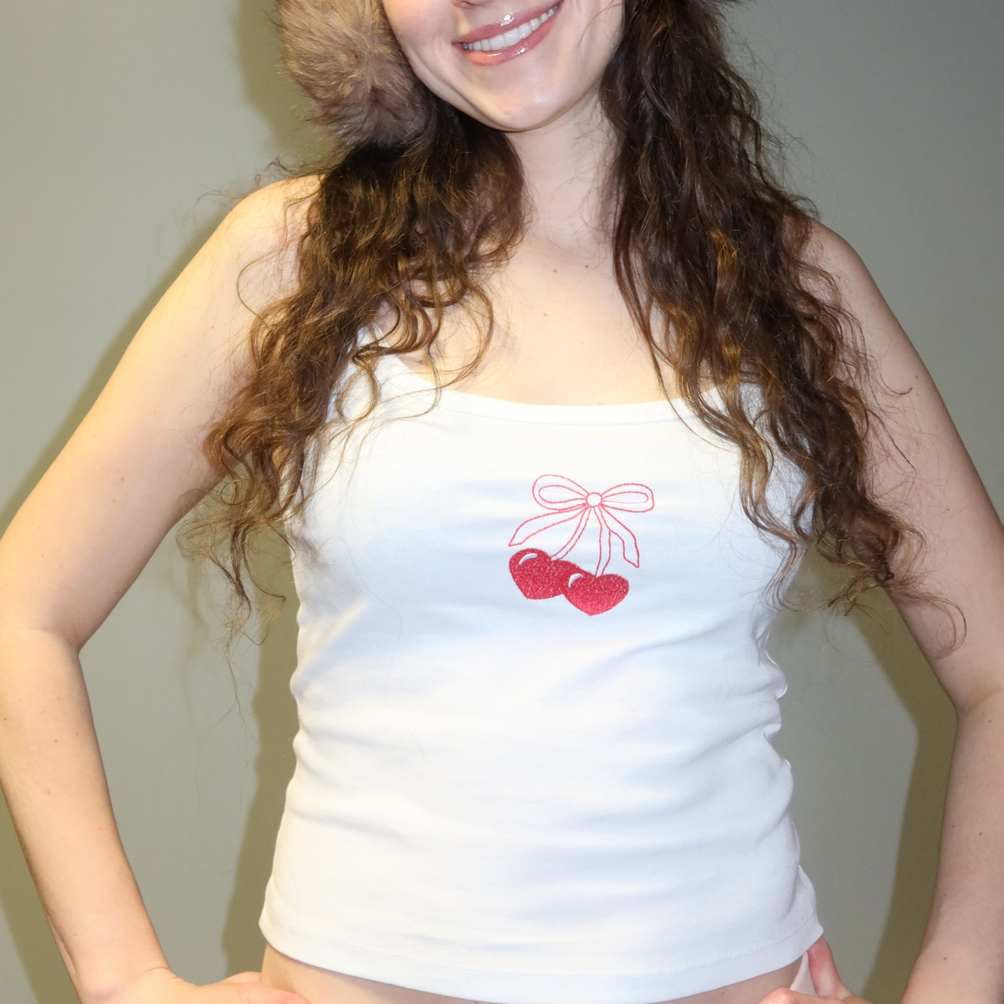 CHERRY BOW EMBROIDERED TANK