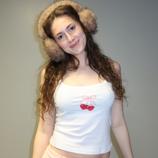 CHERRY BOW EMBROIDERED TANK