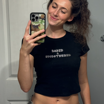 BAKED & UNBOTHERED BLING BABY TEE